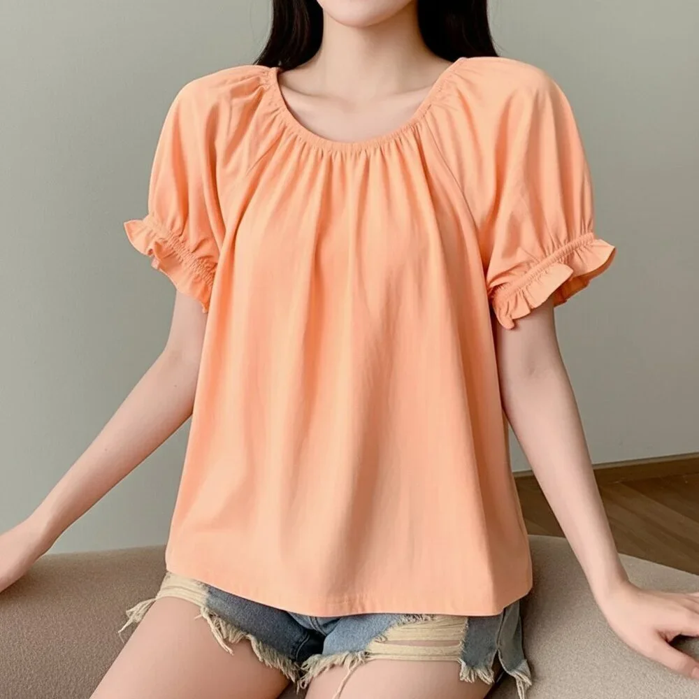 NWT J.Crew Peach Puff Sleeve Top with Tie Back Size M
